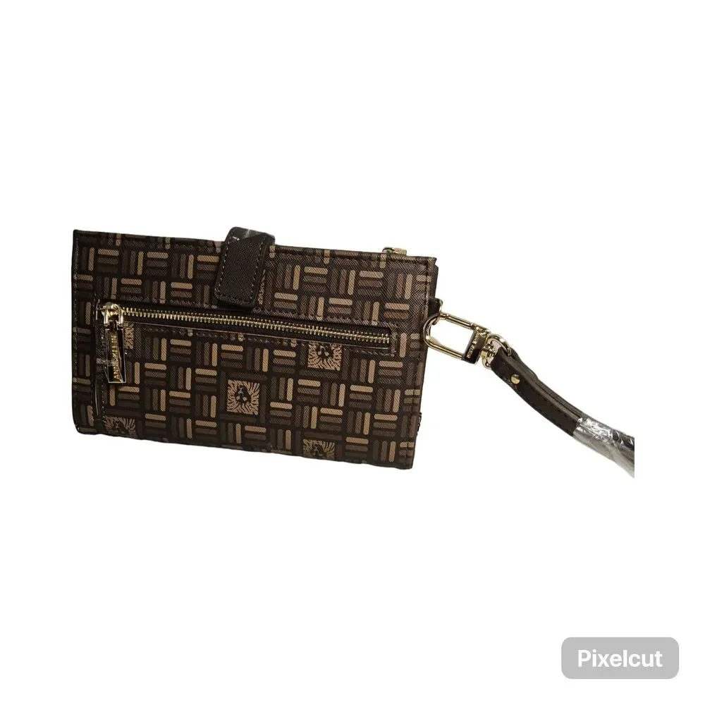 New Anne Klein Wristlet Wallet Espresso And Gold Hardware With Lion Accent #52